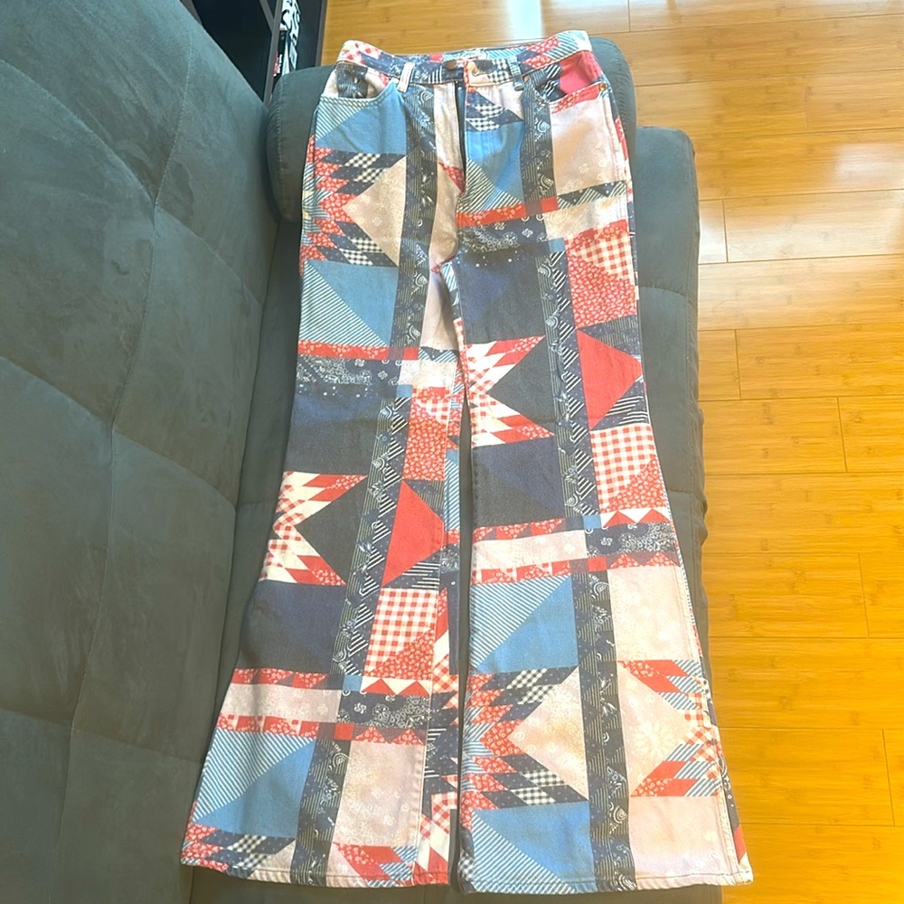Wrangler Wanderer Patchwork Flare Jeans - Red, Blue, White